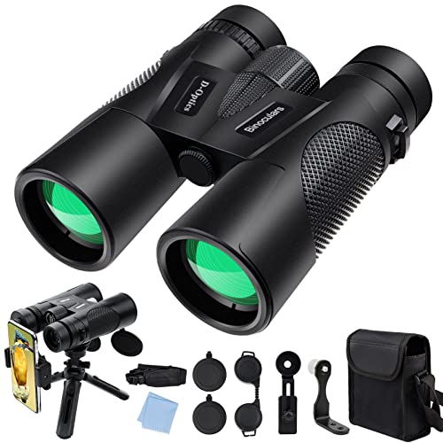 Prismáticos 12x42 HD Binoculares con Prismas BaK4 y FMC, Trípode y Adaptador para Teléfono, Compacto Telescopio para Observación de Aves, Caza, Senderismo, Camping y Evento Deportivo