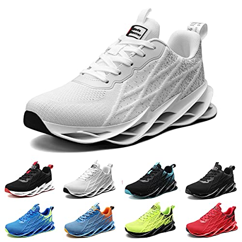 Zapatillas Running Hombre Deportivas Mujer Sneakers Casual para Correr Gimnasio Tenis Fitness Comodos Deportivos Calzado Ligero Transpirable Bambas Negro Blanco G33White44