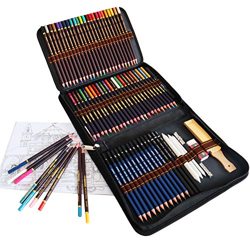 Lapices de Colores Lápices de Dibujo, Juego de 72 piezas incluye Lapices acuarelables, Lapices de dibujo, Grafito, Lapiz de carbón, ideal para Principiantes, Niños y Adultos Dibujo, Coloración