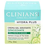 CLINIANS HYDRA PLUS crema-gel facial hidratante opacificante para pieles mixtas o grasas, con Pepino y Agua de Té Verde, 50 mL