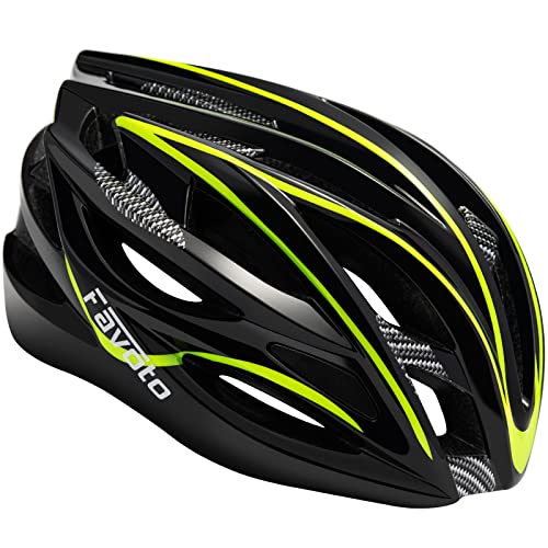 Favoto Casco de Bicicleta Certificado CE, Casco de Ciclismo Ligero para Adultos Hombre Mujer, Casco MTB Protección de Seguridad Carretera Montaña Tamaño Ajustable 54-62cm, Negro+Verde