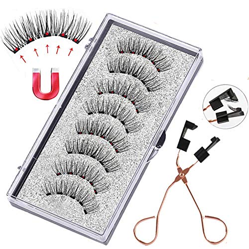 FINEVERNEK 8PCS Pestañas Magnéticas Juego de pestañas con Clip de Pestañas Magnéticas 3D Pestañas Postizas Magnéticas Suaves Hecho Mano con Rizador de Pestañas