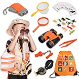 Joyjoz Kit de Binoculares para Niños, Kit Explorador niño con Prismaticos niños, Juego de rol con Tela y Sombrero, Linterna, Brújula, Caja de Insectos(50 Piezas) Regalos Navidad Niños