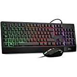 Rii Teclado Gaming RM400 Combo Rainbow Retroiluminación,Teclado y Ratón con Cable,ratón Gaming,12 eclas Multimedia y 19 Teclas Anti Fantasma para Windows/Vista/Linux/Mac （Teclado Español,Negro）