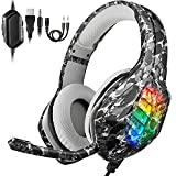 Casco Gaming PS4 REDSTORM, Auricular de Juegos, Micrófono Ajustable de Reducción de Ruido, Luz LED, Sonido Envolvente estéreo 7.1, Control de Volumen, PS5/Switch/Xbox One/PS4/PC/Teléfono Inteligente
