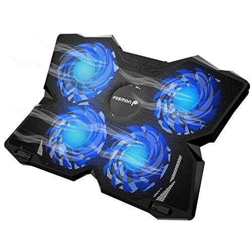 Fosmon Base de refrigeración Gaming para Ordenador Portátil, (1200 RPM|MAX 75CFM Air Flow) 4 Ventiladores Silenciosos con LED Azul, 2 USB Puertos para PS4 Macbook Pro Portátil de 13-17 Pulgadas