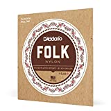 D'Addario Cuerdas Guitarra Española | Cuerdas de Guitarra Española | EJ32 Folk Nylon, cuerdas para guitarra con extremo de bola, agudos de nailon negro/ entorchado en plata, 028' - 045'
