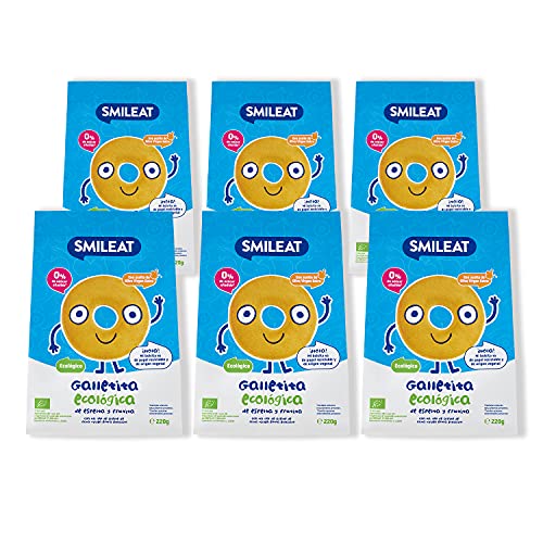 Smileat - Bolsitas de Galletas Ecológicas de Espelta y Fruta, Ingredientes Naturales - A Partir de los 6 Meses - Pack de 6 x 220g - 1320g