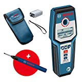 Bosch Professional Detector de Pared GMS 120, Marcador de Agujeros, Detección En Madera/Metal Magnético/Metal No Magnético/Cables con Tensión 38/120/80/50 mm, Amazon Exclusive Set