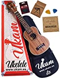 Ukelele Soprano 21" Caoba UKAM mod.UK-21, con afinador tipo pinza, cejilla especial ukelele, funda acolchada con correa, juego de cuerdas extra y púas. Pack de iniciación de alta calidad.