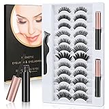 URAQT Pestañas Postizas Magneticas, 12 pares de 3D Pestañas Postizas Naturales, Pestañas magneticas kit con Delineador de Ojos y Pinzas Magnéticas Impermeables, Aspecto Natural y Larga Duración