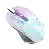 VersionTECH. Ratón Gaming con Cable hasta 2400 DPI Ratón Ergonómico Óptico para Juegos con 7 Colores Luz LED 6 Botón Gaming Mouse Wired para PC/Ordenadores Portátil/Mac(Blanco)