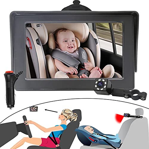 Cámara para Bebé Asiento Trasero, Cámara Monitor Bebé Coche con Visión Nocturna HD Ajustable 360°, Vista Amplia de 150 °, 4,3" pantalla, Observa Cada Movimiento del Bebé