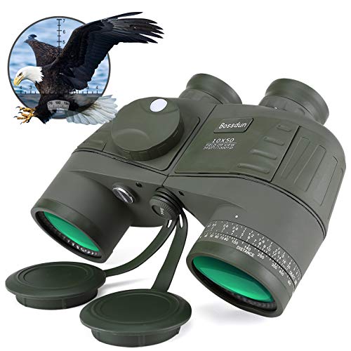 Prismáticos Militares Marinos 10x50 Impermeable Resistente a la Niebla, Lente BAK4 Prism FMC, con brújula telémetro para Distancia, Adecuado para navegación, navegación, Caza y observación de Aves