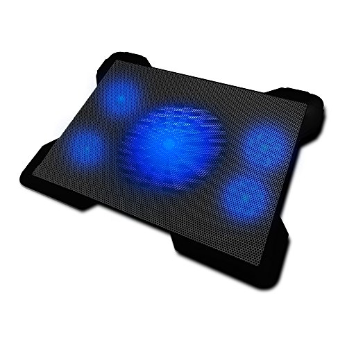 Woxter Cooling Pad 1560 R – Base refrigeradora para portátiles, 5 ventiladores desconectables, luz led azul y 2 puertos USB, especialmente diseñado para gamers, (silencioso 30dBA, base iluminada, alimentado por USB, control de velocidad y compatible con portátiles de 10”-17”), color negro