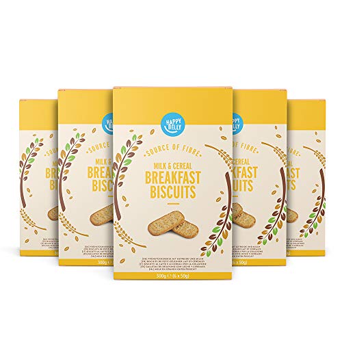 Marca Amazon - Happy Belly - Galletas de leche y cereales para el desayuno, 5 x 300 g