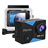 Piwoka Cámara Deportiva HD1080P Impermeable 30M acción cámara submarina Pantalla 2" LCD Gran Angular con Multi Accesorios para Deportes, Buceo, Coche, Moto, Bicicleta etc. (Azule)