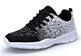 DAFENP Zapatillas de Running para Hombre Mujer Zapatos para Correr y Asfalto Aire Libre y Deportes Calzado Ligero Transpirable (Negro Blanco, Numeric_43)