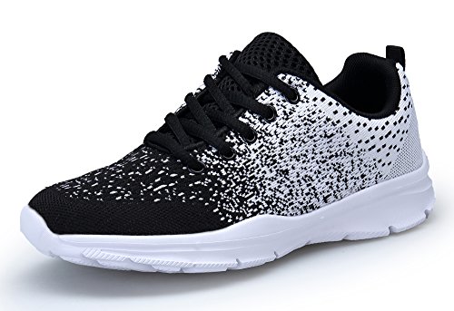 DAFENP Zapatillas de Running para Hombre Mujer Zapatos para Correr y Asfalto Aire Libre y Deportes Calzado Ligero Transpirable (Negro Blanco, Numeric_43)