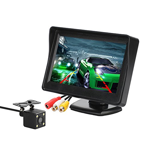 Kit de cámara y monitor de respaldo para el automóvil, monitor LCD de 4.3 pulgadas Sistema de asistencia de estacionamiento de seguridad con vista trasera y cámara retrovisora de 4 LED (CL403KRCA)