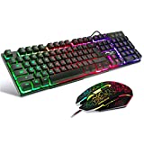 BAKTH Teclado y Ratón para Juegos, Color del Arco Iris USB LED Retroiluminada del Gaming Teclado y Ratón para Juego o Trabajo, Alto Desempeño, Mecánico Similar Teclado