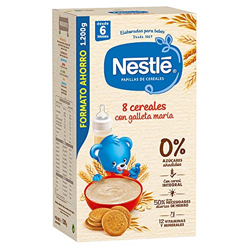 Nestlé Papillas 8 Cereales con Galleta María, 6+ Meses, 1200g