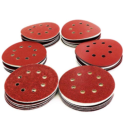 S&R Papel Lija 70 Discos / Hojas Papel Abrasivo 125 mm. Grano 60/80/120/180/240/320/400 (70 pzs) 8 agujeros para Lijadora excéntrica
