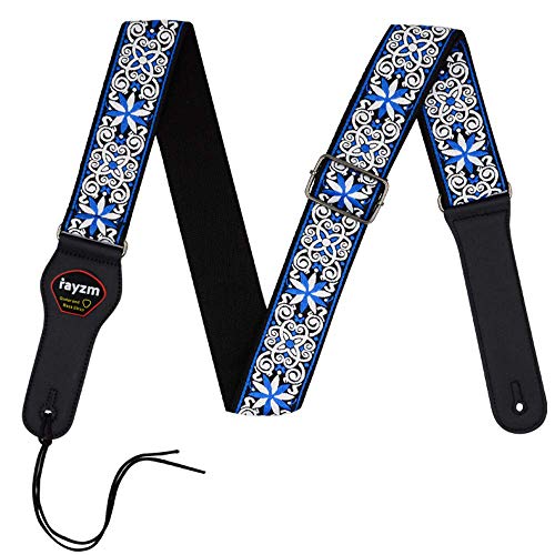 Rayzm correa de guitarra bordada, correa de algodón con tejido Jacquard para guitarra acústica/eléctrica/bajo con bolsillo para púas.