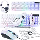 Orzly Teclado y Raton Gaming - Combo Ratón y Teclado USB [RGB LED Retroiluminación], Cascos Gamer, Alfombrilla de Ratón - para Usuarios PC, Xbox y PS4 [Hornet RX250 Blanco]