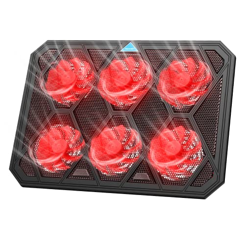 VOXON - Base de Refrigeración Gaming para Portátil con 6 Ventiladores hasta 19 Pulgadas, Iluminación LED Rojo con Puerto USB