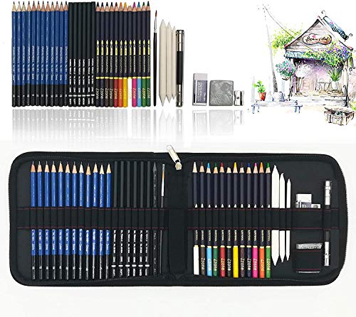 41 Piezas Set Dibujo Artistico Con Lapices Acuarelables, Lapices De Dibujo, Lapiz Grafito En Cartuchera Lapices para Artistas, Adultos y Niño