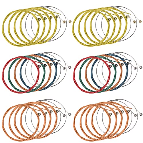 6 Juegos de Cuerdas de Guitarra Acústica Reemplazo de Cuerda de Acero para Guitarra (2 Juego Latón 2 Juego Cobre Rojo y 2 Juego Multicolor)