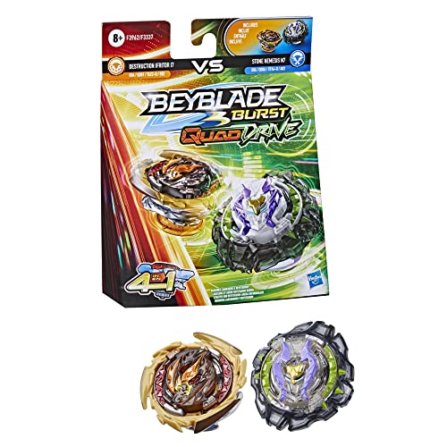 Beyblade Burst QuadDrive, Pack de 2 peonzas de competición Destruction Ifritor I7 y Stone Nemesis N7