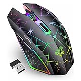 Uiosmuph V7 Ratón Inalámbrico, 2.4G Mouse Recargable Silencioso Ratón portátil Ergonómico 2400DPI Gaming Ratón con Receptor, 6 Botones para Laptop, PC, Ordenador, Chromebook, Notebook - Negro