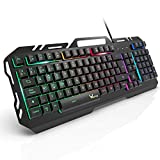 Teclado Gaming, WisFox Teclado RGB Rainbow Retroiluminado con cable, Panel metálico Resistente con Diseño Resistente a Salpicadura, Layout Español Teclado para PC / Laptop / PS4 / Xbox One