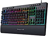 Redragon K512 Shiva Teclado de Membrana Español, Retroiluminado RGB para Juegos, Interruptor Lineal de Sensación Mecánica, Reposamuñecas Desmontable