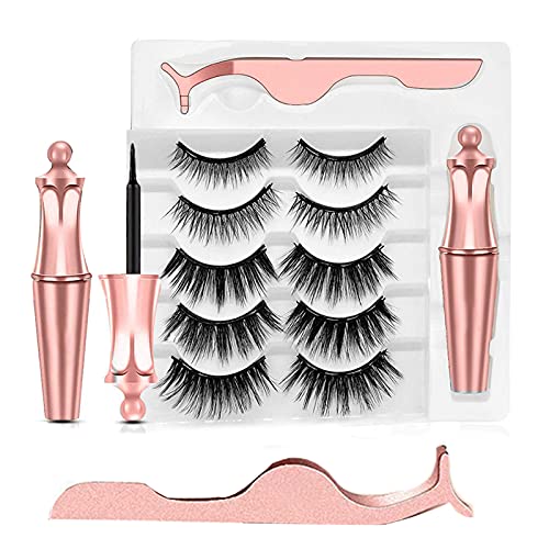 Pestañas Postizas Magneticas,5 Pares Diferentes Tamaños Pestañas Magneticas con Delineador.Magnetic Eyeliner, Juego de Pestañas Magnéticas Naturales Impermeable Reutilizables Pestañas Postizas 3D