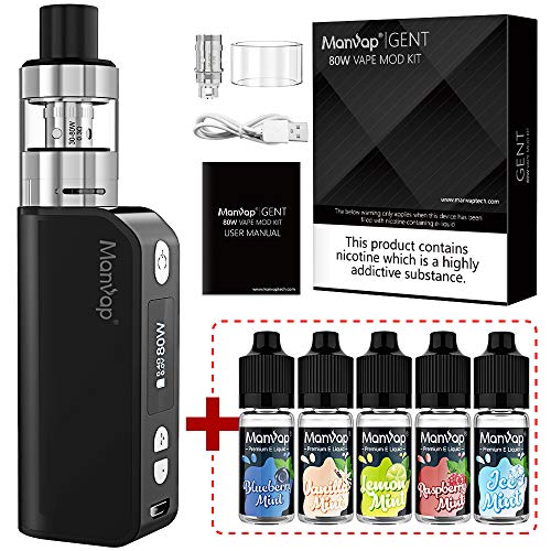 Vaper Cigarros Electronicos Manvap® Gent 7W-80W E cigarette Vape Recargable 2200mAh OLED Pantalla Box Mod - E Líquido con 5x10ml sin nicotina, Negro
