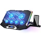 TopMate C11 Base Refrigeradora Portatil, Refrigeracion para Portatil Juegos RGB para Portátiles de 15,6-17,3", Base Portatil con 6 Azul Ventilador+5 Altura Ajustables, Pantalla LCD+Soporte Teléfono