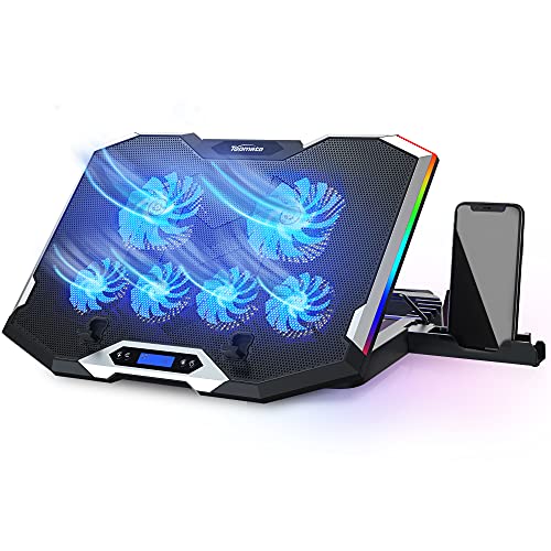 TopMate C11 Base Refrigeradora Portatil, Refrigeracion para Portatil Juegos RGB para Portátiles de 15,6-17,3", Base Portatil con 6 Azul Ventilador+5 Altura Ajustables, Pantalla LCD+Soporte Teléfono