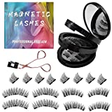 BNNEW Pestañas magnéticas, Kit de pestañas magnéticas 3D Juego de pestañas Artificiales Reutilizables de Aspecto Natural con 6 Pares de pestañas y Pinzas magnéticas Reutilizables más Suaves