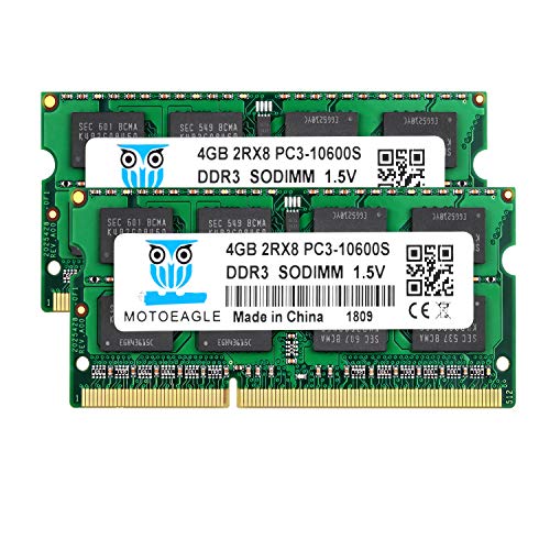 8GB Kit (2x4GB) PC3 10600S DDR3 1333MHz 2RX8 Dual Rank PC2-10600 DDR3-1333 Sodimm 1.5V 204-pin Sdram Non-ECC Unbuffered Módulo de Memoria RAM para portátiles