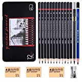 Vicloon Lápices de Dibujo, 18 PC Lápices de Grafito, Juego de Lápices con 3 Borrador Sacapuntas y Estuche para Artistas o Niños, Profesional Bocetos de Lápices 12B 10B 8B 7B 6B 5B 4B 3B 2B B HB F H 2H