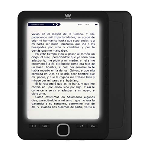Woxter Scriba 195 Paperlight Black - Lector de libros electrónicos de 6" (1024 x 758, e-ink pearl, pantalla RETROILUMINADA, EPUB, PDF, micro SD, guarda más de 4000 libros, textura engomada) negro