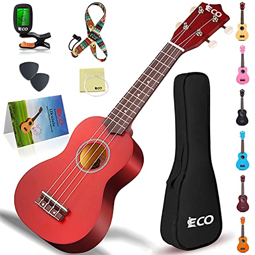 Kit para principiantes de ukelele soprano para niños y principiantes, ukelele de 21 pulgadas con cancionero, estuche, correa, afinador, cuerdas y púas