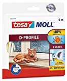 tesamoll Perfil D , Burlete de Caucho Autoadhesivo para Aislar Ventanas y Puertas y Sellar Huecos , Blanco , 6 m x 9 mm x 3-7 mm