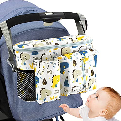 Timertick Bolsos para Carritos de Bebé, Bolso Carro Bebe con Portavasos y Correa Para El Hombro, Almacenamiento para Pañales (Blanco)