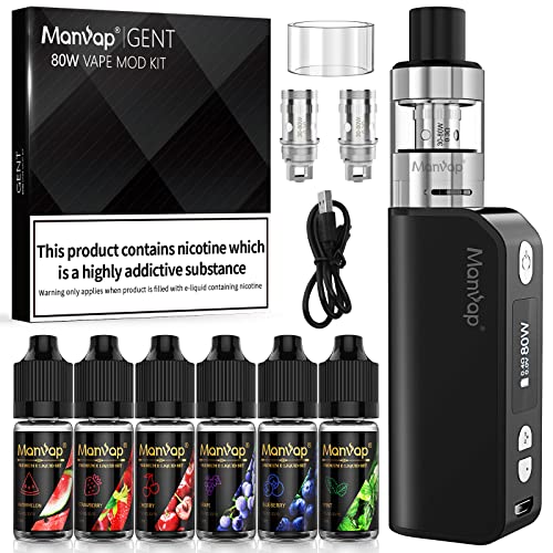 Cigarrillo Electronico de Vapor Vaper Kit Manvap® Gent 80W Cigarro Electronico - 6x10ml E LíquidoVaporizador completo Recargable 2200mAh OLED Pantalla con 0.3Ohm Atomización sin nicotina
