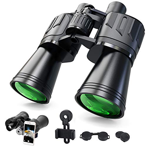 Prismáticos SGAINUL， 10x50 Compactos y Potentes HD Prismáticos para Observación de Aves, Viajes, Caza, Conciertos, Telescopio con Correa de Transporte y Soporte para Teléfono