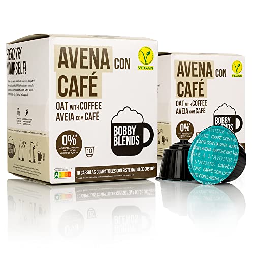 Bobby Blends - Cafe con Bebida Vegetal de Avena Compatible con Sistema de Cafetera Dolce Gusto - Capsulas de Cafe Vegano sin Azucares Añadidos - Cafe Veggie (2 Cajas)